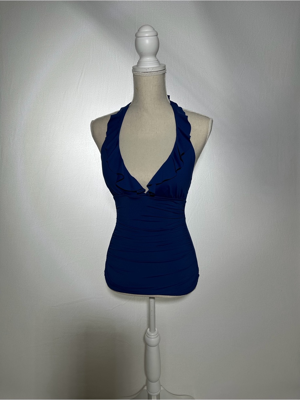 Ralph Lauren Navy Ruffle-Trim Tankini Swim Top